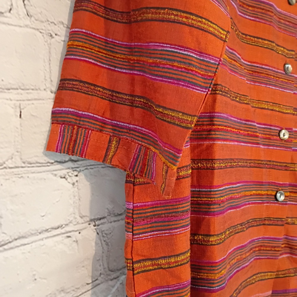 Chicos Design Inca Stripe Silk Blend Button Down Shirt Vtg Orange Multi Size 2 - Picture 4 of 8